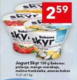 Lewiatan Jogurt Skyr 150 g Bakoma: pistacja, mango-marakuja, malina-truskawka, ananas-kokos oferta