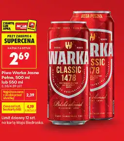 Biedronka Warka Jasne Pełne, 500 ml lub 550 ml oferta