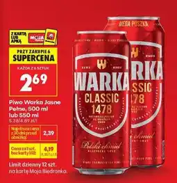 Biedronka Piwo Warka Jasne Pełne, 500 ml lub 550 ml oferta