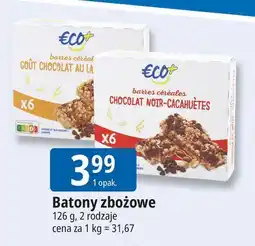 E.Leclerc Batonik zbożowy z kawałkami czekolady mlecznej i orzeszków ziemnych Eco+ oferta