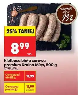 Biedronka Kielbasa biała surowa premium Kraina Mięs 500 g oferta