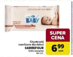 Carrefour Chusteczki nawilżane dla dzieci CARREFOUR 100% bawełny 64 szt oferta