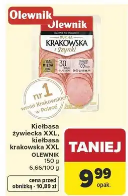 Carrefour Kiełbasa żywiecka XXL, kiełbasa krakowska XXL OLEWNIK oferta