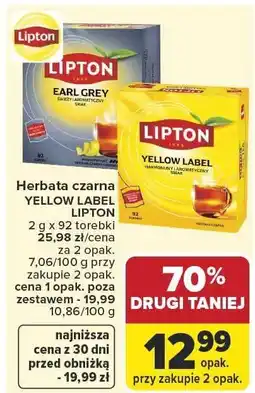 Carrefour Herbata czarna Lipton Yellow Label Earl Grey 2g x 92 torebki oferta