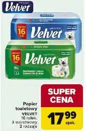 Carrefour Papier toaletowy VELVER 3-warstwowy, 16 rolek, 2 rodzaje oferta