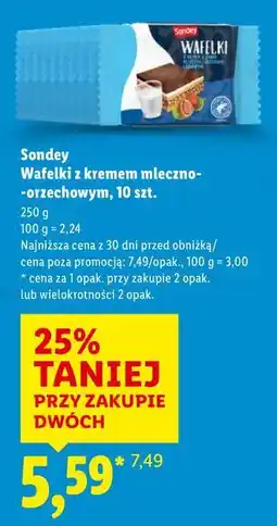 Lidl Sondey Wafelki z kremem mleczno-orzechowym, 10 szt oferta