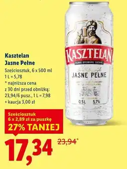 Lidl Piwo Kasztelan Jasne Pełne (sześciopak, 6 x 500 ml) oferta