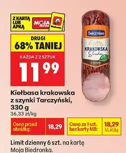 Biedronka Kiełbasa krakowska z szynki Tarczyński oferta