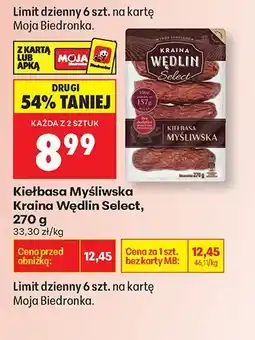 Biedronka Kiełbasa Myśliwska Kraina Wedlin Select oferta