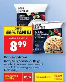 Biedronka Danie gotowe Danie Express: kobab z kurczaka z warzywami, tortellini z sosem grzybowym oferta