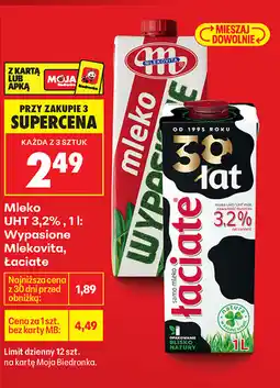 Biedronka Mleko UHT 3,2%, 1 l: Wypasione, Mlekovita, Łaciate oferta
