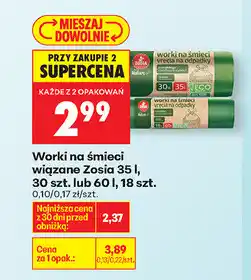 Biedronka Worki na śmieci wiązane Zosia 35 l, 30 szt. lub 60 l, 18 szt oferta