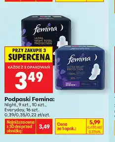 Biedronka Podpaski Femina: Night, 9 szt., 10 szt., 9/30/35/20/22 szt oferta