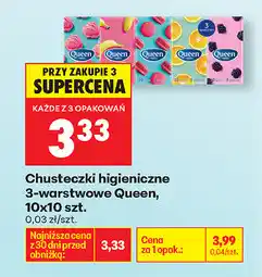 Biedronka Chusteczki higieniczne 3-warstwowe Queen, 10x10 szt oferta