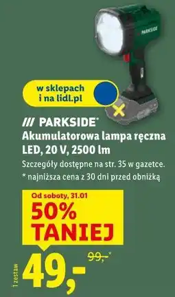 Lidl PARKSIDE Akumulatorowa lampa ręczna LED, 20 V, 2500 lm oferta