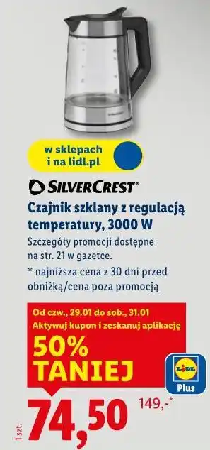 SILVERCREST Czajnik szklany z regulacją temperatury, 3000 W