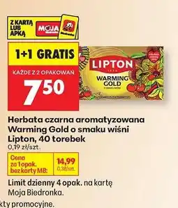 Biedronka Herbata czarna aromatyzowana Warming Gold o smaku wiśni Lipton, 40 torebek oferta