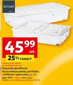 Auchan Pojemnik plastikowy do przechowywania, pod łóżko, z kółkami i pokrywką, poj oferta
