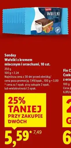 Lidl Sondey Wafelki z kremem mlecznym i orzechami, 10 szt oferta