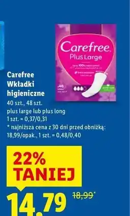 Lidl Wkładki higieniczne large Carefree Plus oferta