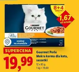Lidl Karma dla kota fileciki w sosie z indykiem + tuńczykiem kaczką jagnięciną Purina Gourmet Perle oferta