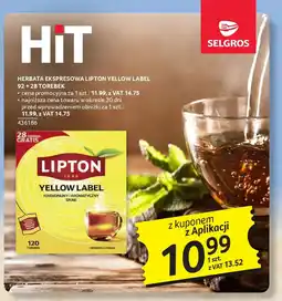 Selgros Herbata ekspresowa lipton yellow label oferta