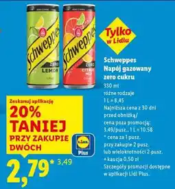 Lidl Schweppes Napój gazowany zero cukru oferta