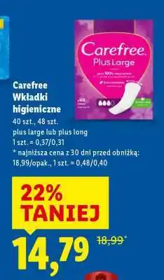 Lidl CAREFREE WKŁADKI HIGIENICZNE oferta
