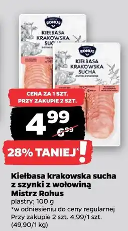 Netto Kiełbasa krakowska sucha z szynki z wołowiną plastry oferta