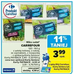 Carrefour Miks sałat CARREFOUR 120-160 g z sałatą lodową, z rukolą, ze szpinakiem, z rozpónką oferta