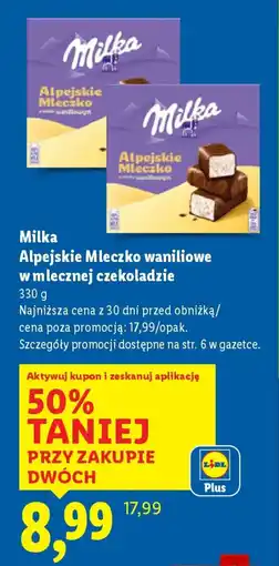 Lidl Milka Alpejskie Mleczko waniliowe w mlecznej czekoladzie oferta