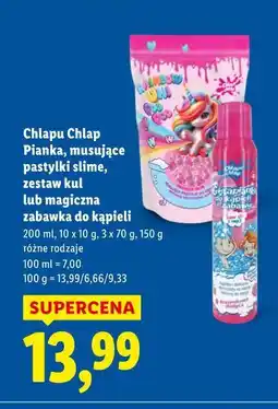 Lidl Chlapu Chlap Pianka, musujące pastylki slime, zestaw kul lub magiczna zabawka do kąpieli oferta