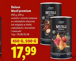 Lidl Deluxe Musli premium (orzechy/orzechy laskowe/migdały w czekoladzie z karmelem i owocami) oferta