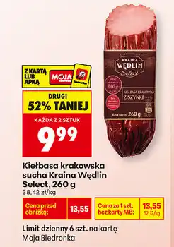 Biedronka Kiełbasa krakowska sucha Kraina Wędlin Select oferta
