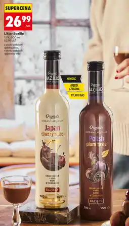 Biedronka Likier Bazilio Cream Liqueur (Japan cherry taste i Polish plum taste, 15%, 500 ml) oferta