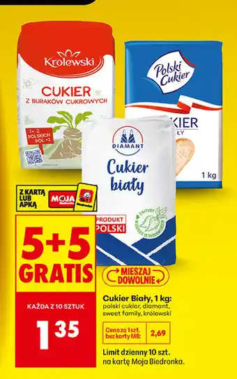 Biedronka Cukier Biały, 1 kg (polski cukier, diamant, sweet family, królewski) oferta