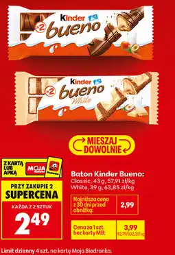 Biedronka Baton Kinder Bueno: Classic (43 g), White (39 g) oferta