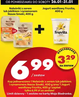 Biedronka Zestaw: Naleśniki z serem / jabłkiem i cynamonem Nasze Smaki + Jogurt waniliowy Fruvita oferta