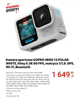 Media Expert Kamera sportowa GOPRO HERO 13 POLAR WHITE, filmy 5.3K 60 FPS, matryca 1/1,9, GPS, Wi-Fi, Bluetooth oferta
