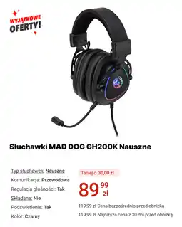 Media Expert Słuchawki MAD DOG GH200K Nauszne oferta