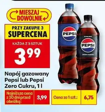 Biedronka Napój gazowany Pepsi lub Pepsi Zero Cukru, 1l oferta