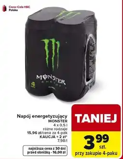 Carrefour Napój energetyzujący Monster 4 x 0,5l, różne rodzaje oferta