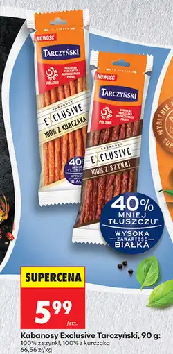 Biedronka Kabanosy Exclusive Tarczyński, 90 g: 100% z szynki, 100% z kurczaka oferta