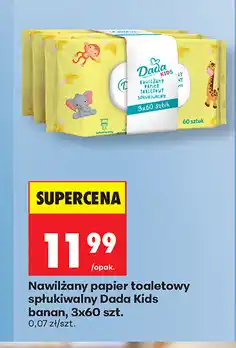 Biedronka Nawilżany papier toaletowy spłukiwalny Dada Kids banan, 3x60 szt oferta