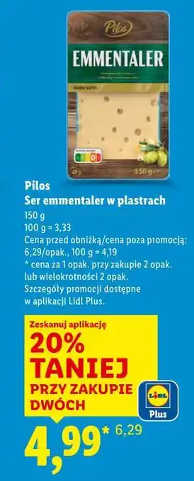 Lidl Pilos Ser emmentaler w plastrach oferta
