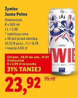 Lidl Żywiec Jasne Pełne (osiem puszek) oferta