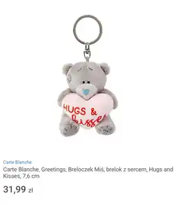 Smyk Carte Blanche, Greetings, Breloczek Miś, brelok z sercem, Hugs and Kisses, 7,6 cm oferta