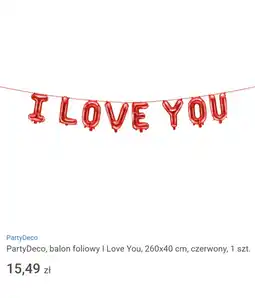 Smyk PartyDeco, balon foliowy I Love You, 260x40 cm, czerwony, 1 szt oferta