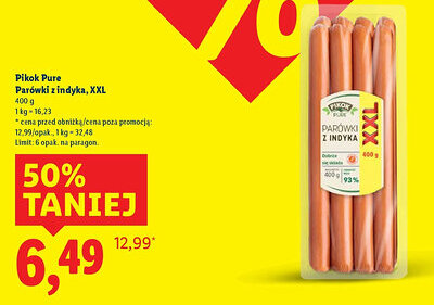 Lidl Pikok Pure Parówki z indyka, XXL oferta