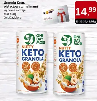 Granola Keto, pistacjowa z malinami wybrane rodzaje OneDayMore